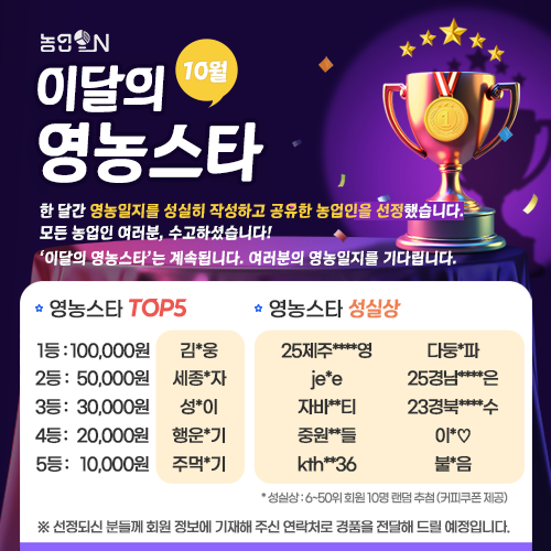 10월 이달의 영농스타 선정자 발표